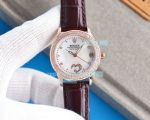 Copy Rolex Datejust White MOP Dial Rose Gold Case Brown Leather Strap Ladies Watch 33MM